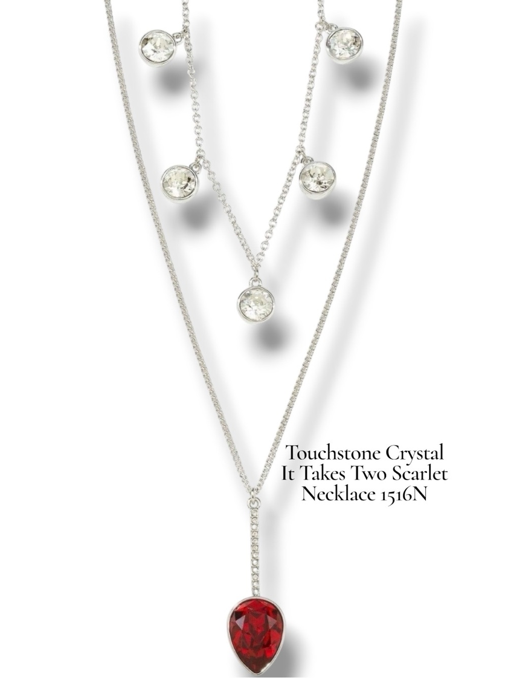 Touchstone Crystal “It Takes Two” Swarovski Scarlet Layered Necklace BNIB 1516N